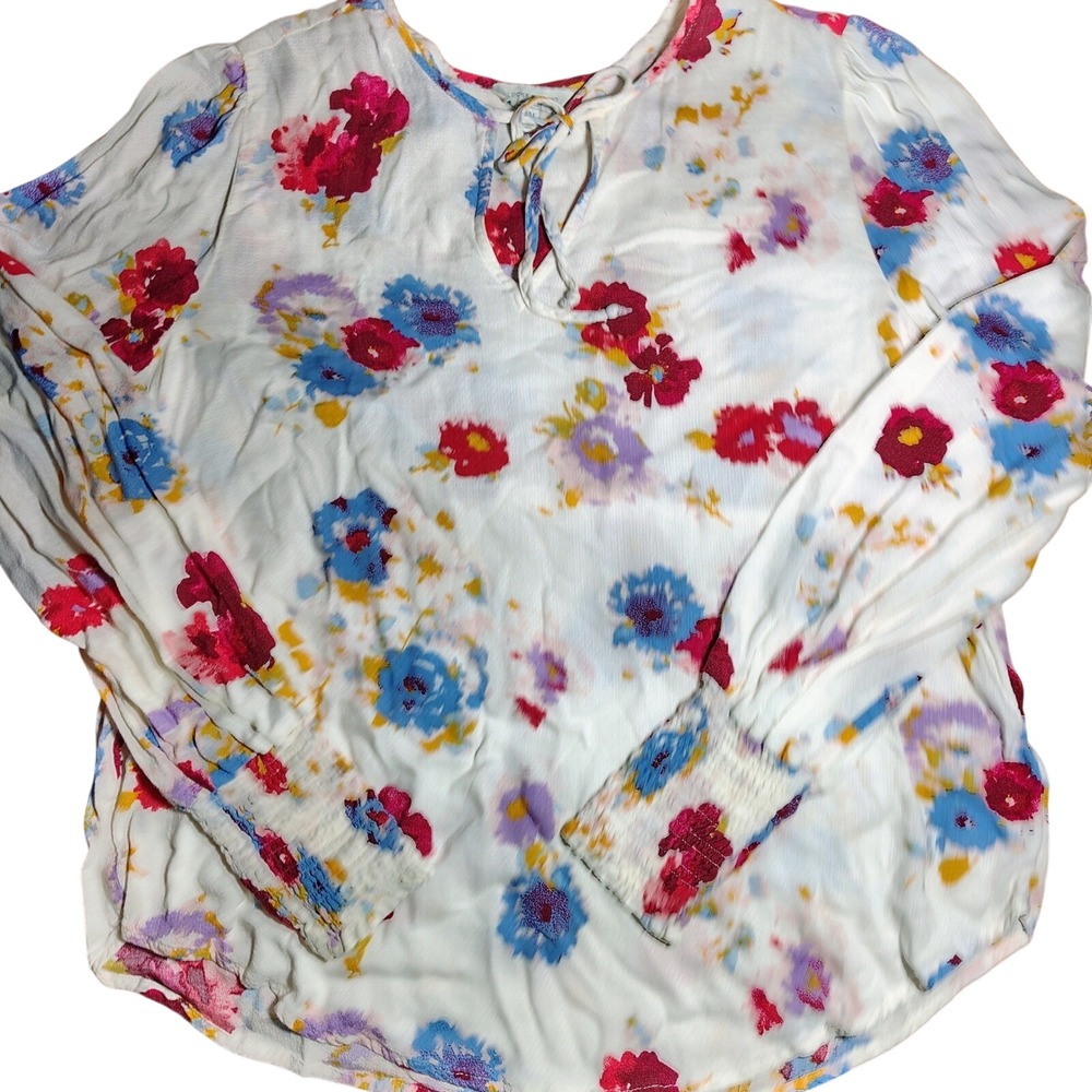 Lucky Brand Floral Blouse Top fall harvest M Bohemian yellow red viscose